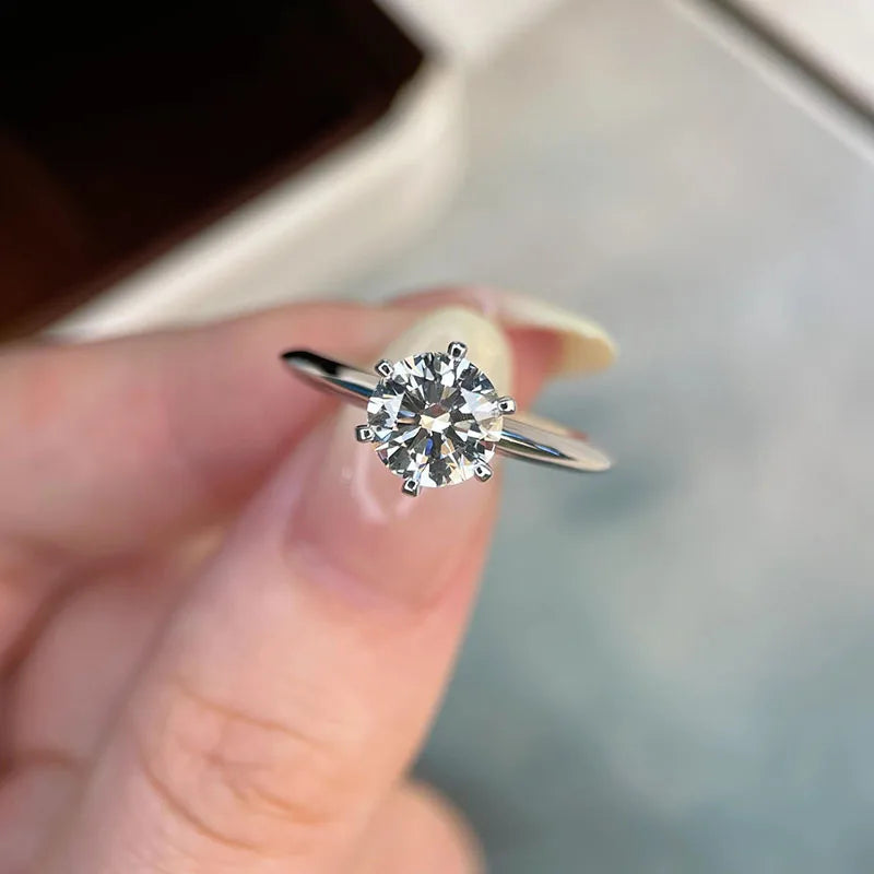 Round lab-grown diamond solitaire ring in sterling silver