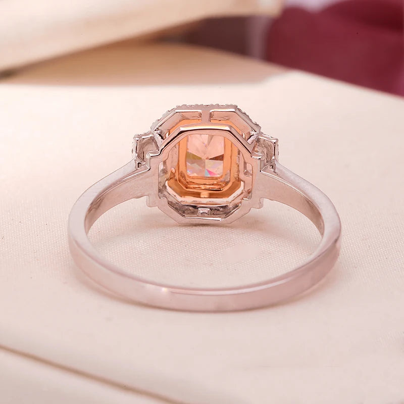 Pink lab-grown diamond ring in radiant cut