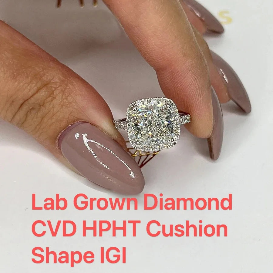 Cushion-cut lab-grown diamond halo engagement ring