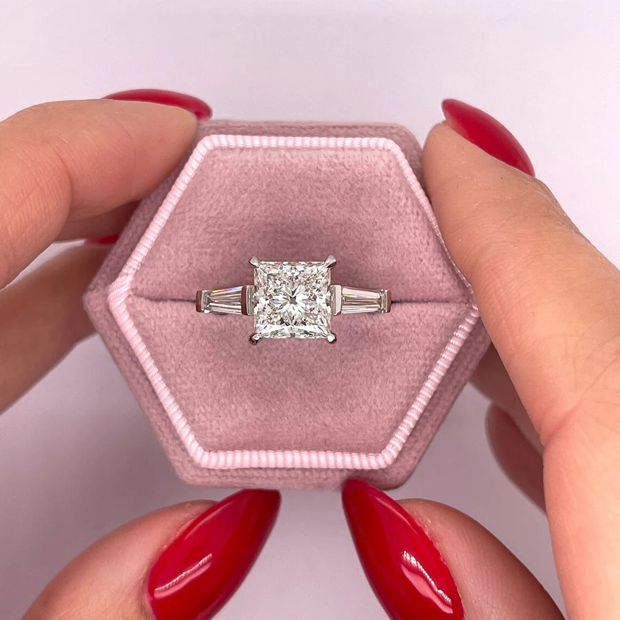 Square princess-cut diamond ring with accents