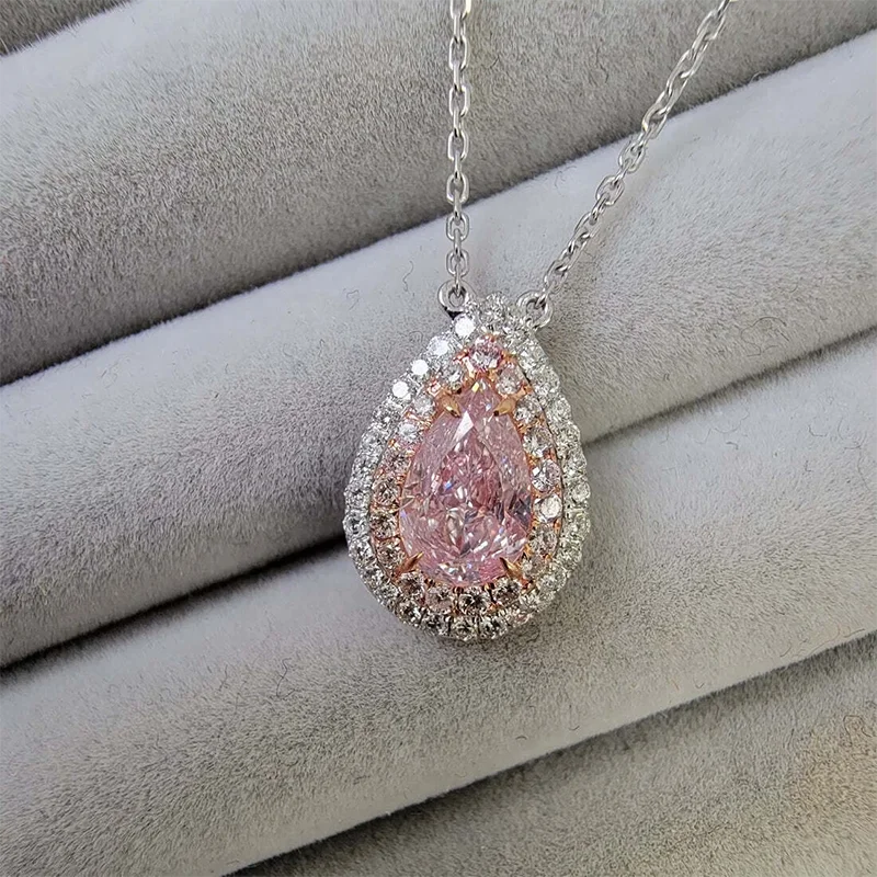 Light pink lab-grown diamond pendant necklace