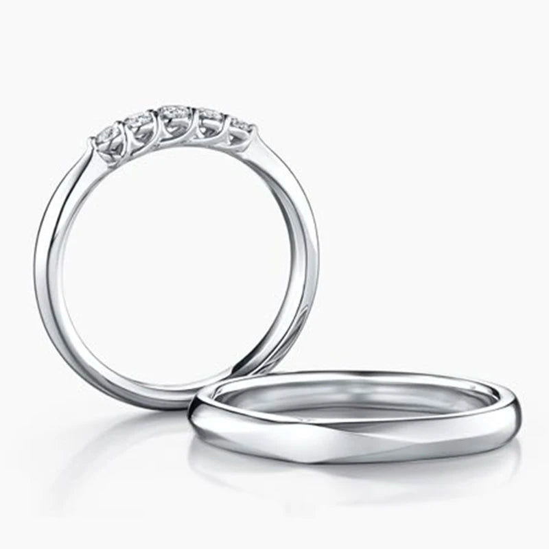 14K gold band set with round lab-grown diamonds