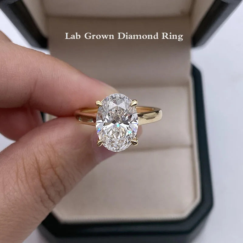 Oval-cut lab-grown diamond ring with prong setting