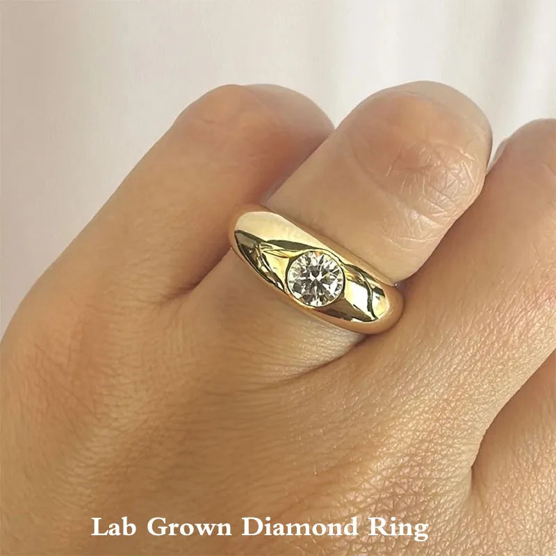 Round lab-grown diamond dome ring in gold