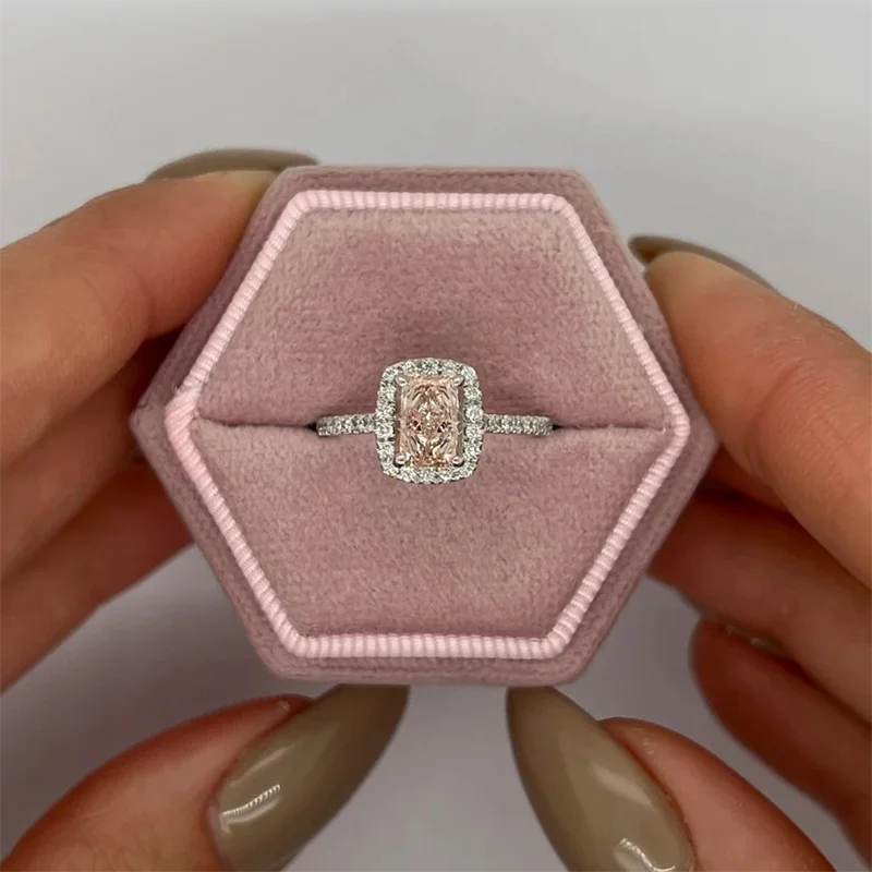 Fancy pink radiant lab-grown diamond halo ring