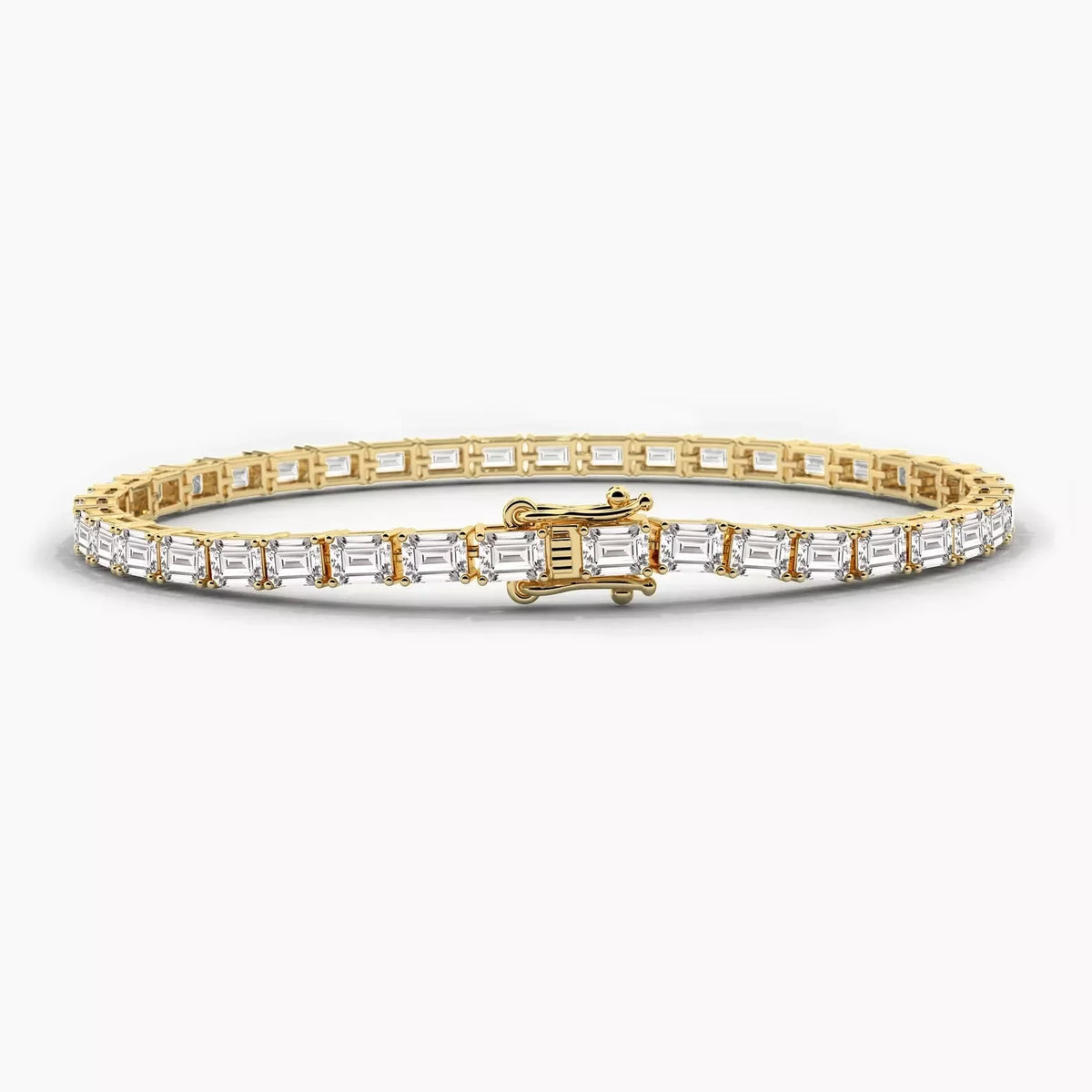Emerald lab-grown diamond tennis bracelet in white or yellow gold