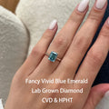 Blue emerald-cut lab-grown diamond engagement ring