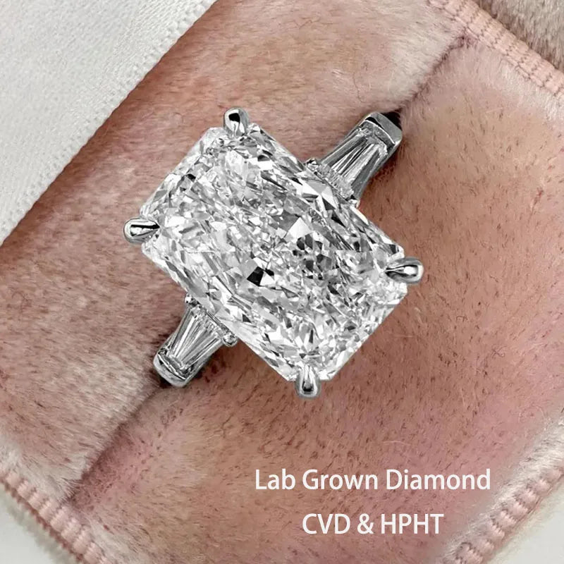 Radiant-cut lab-grown diamond three-stone ring