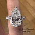 Ten carat pear lab-grown diamond three-stone ring