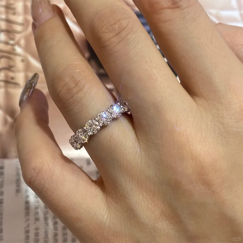 Round diamond silver wedding ring
