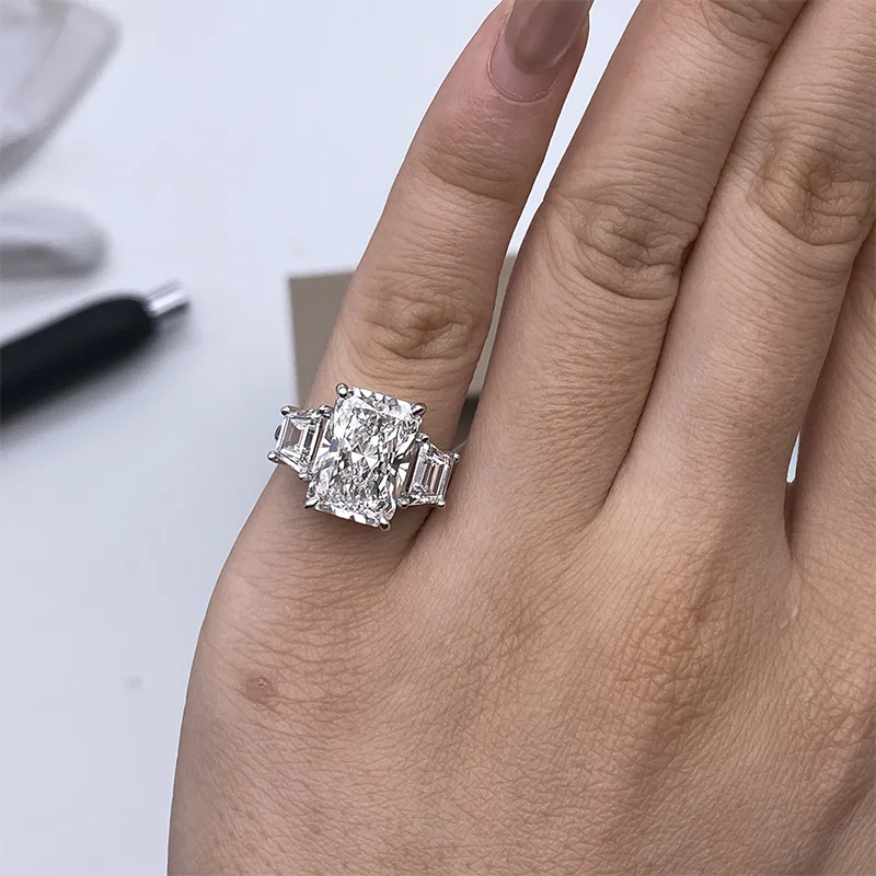 Radiant lab diamond engagement ring with side diamonds