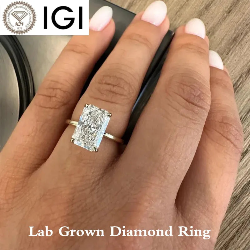 Radiant-cut lab-grown diamond engagement ring with accents