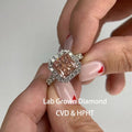 Pink elongated cushion lab-grown diamond halo ring