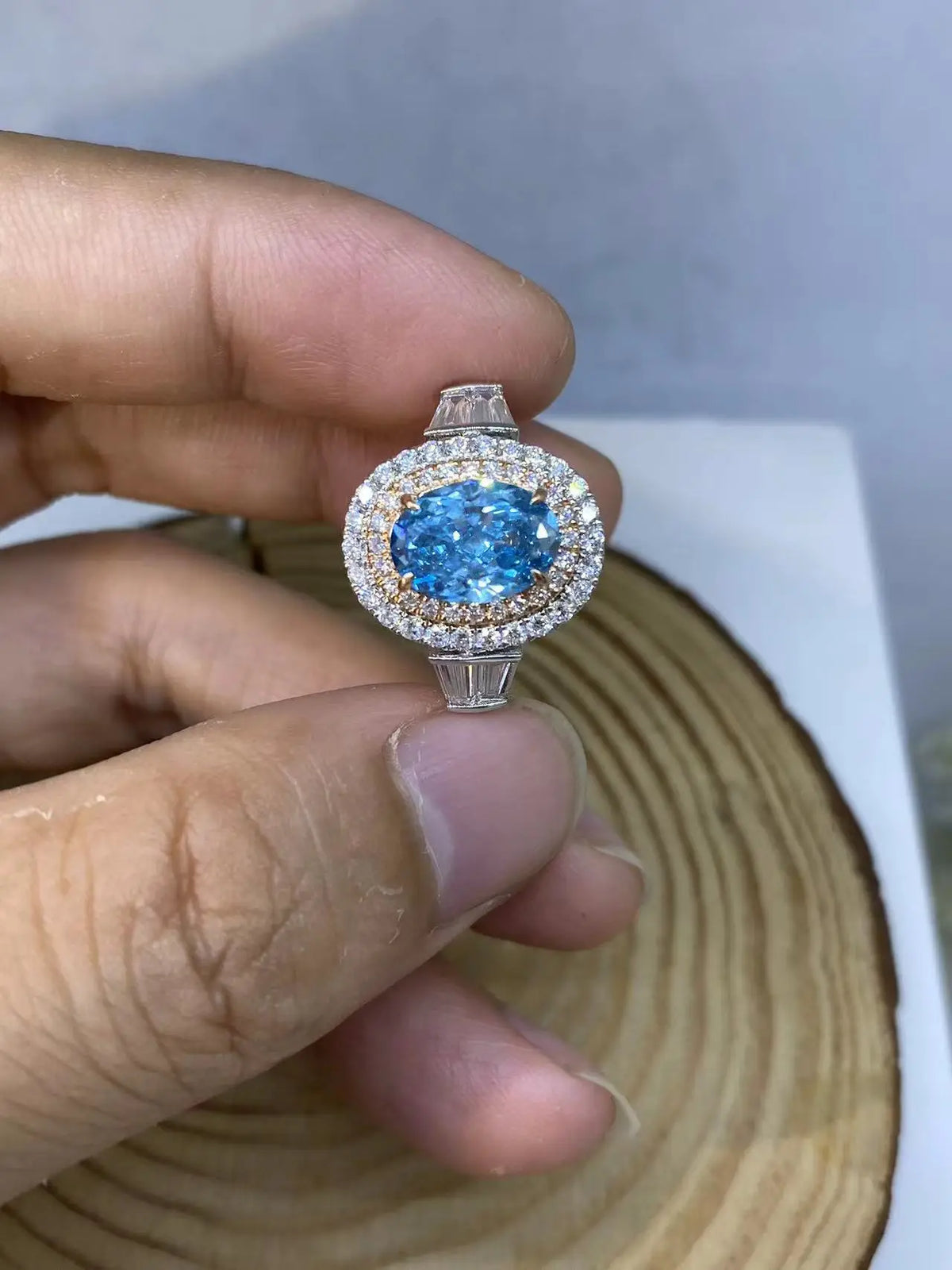 Colored lab-grown diamond ring in 14K gold