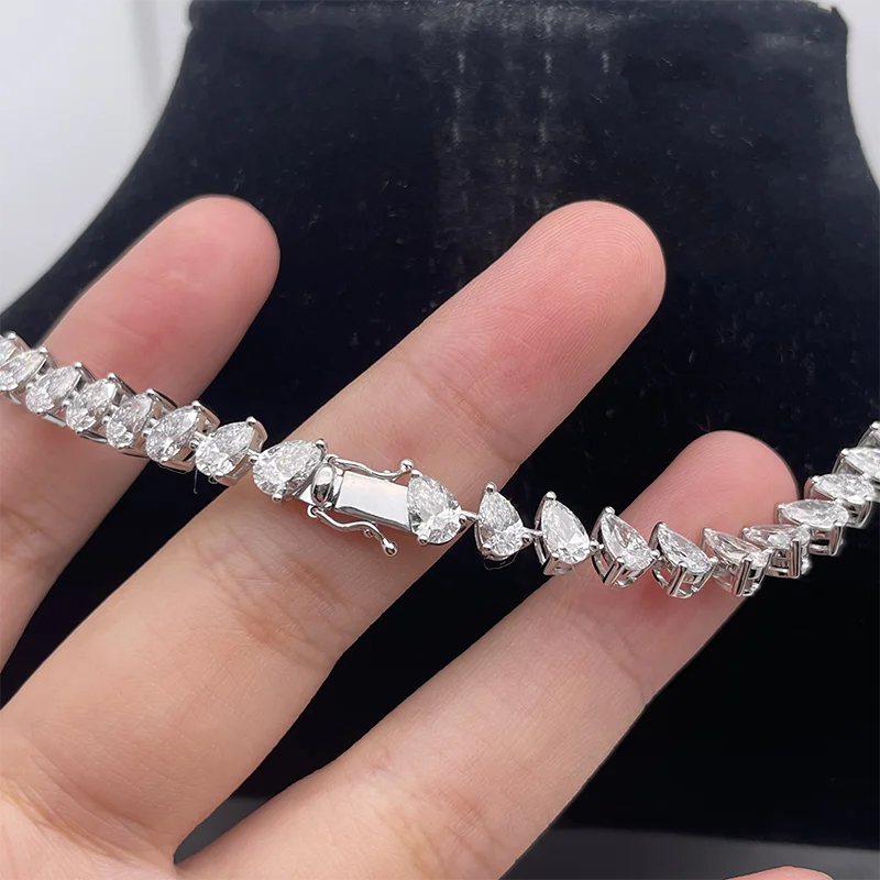 Lab-grown pear diamond tennis necklace