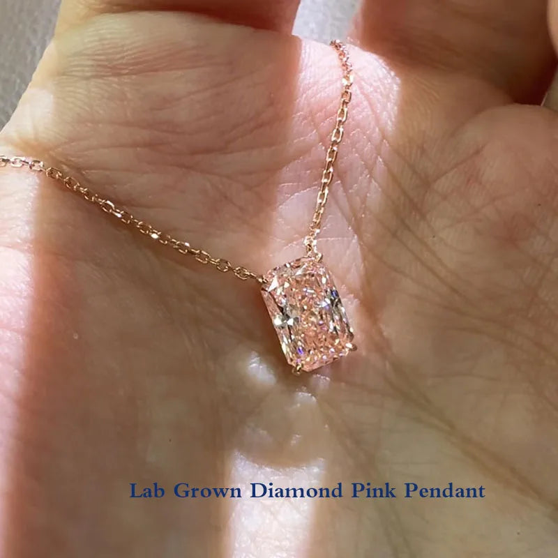 Fancy pink radiant lab-grown diamond pendant necklace