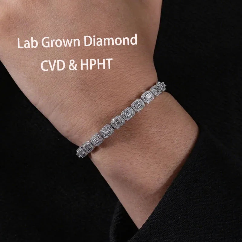 Emerald and round lab-grown diamond bracelet