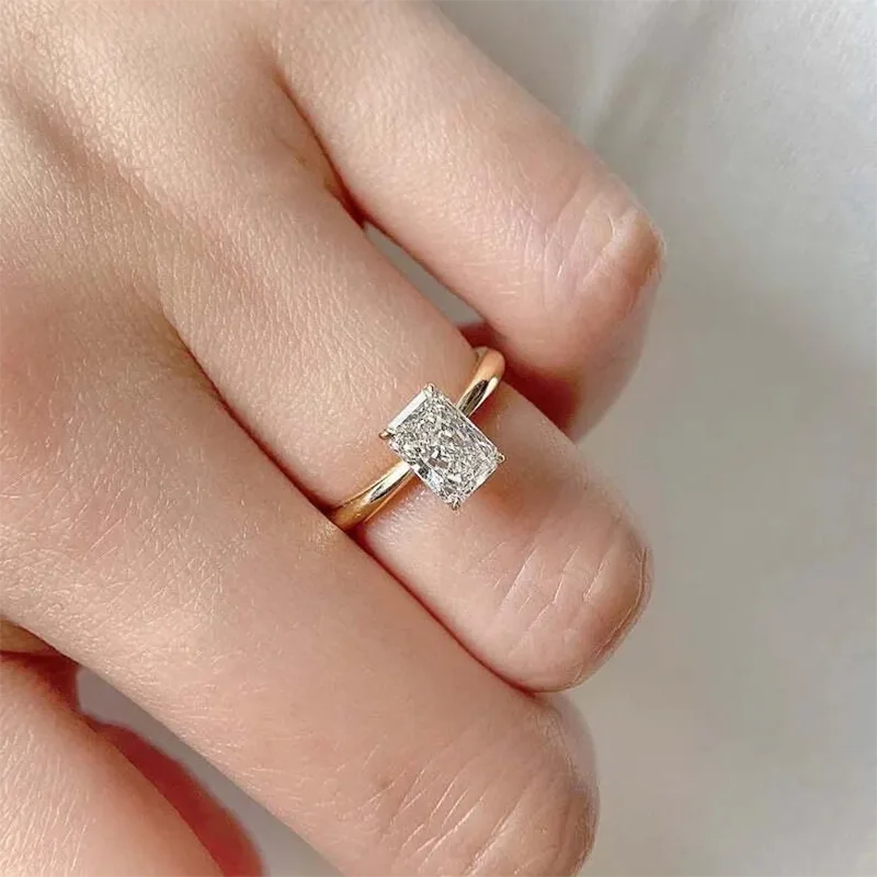 Prong-set radiant lab-grown diamond ring