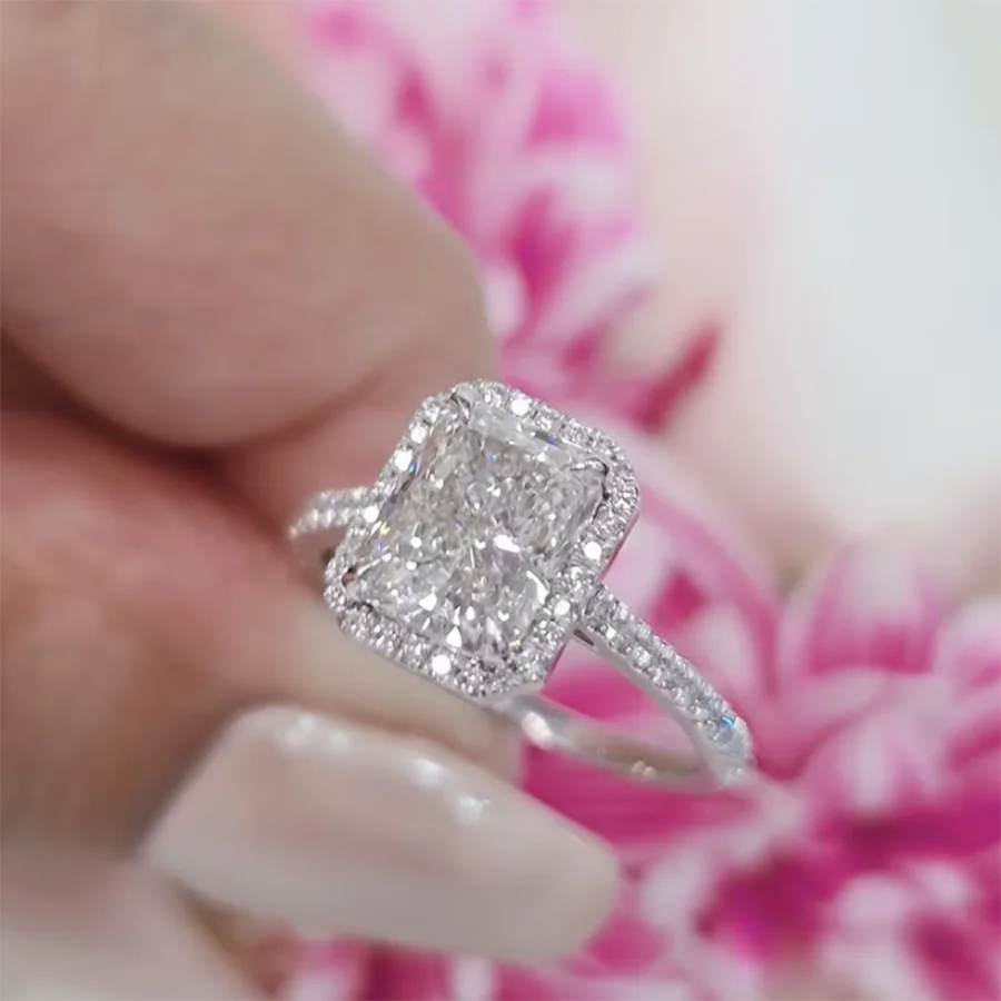 Radiant-cut lab-grown diamond pavé engagement ring