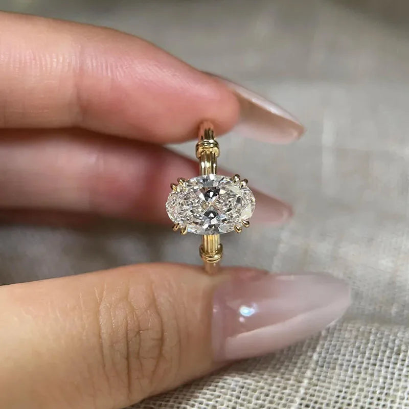 Column-style oval lab-grown diamond ring