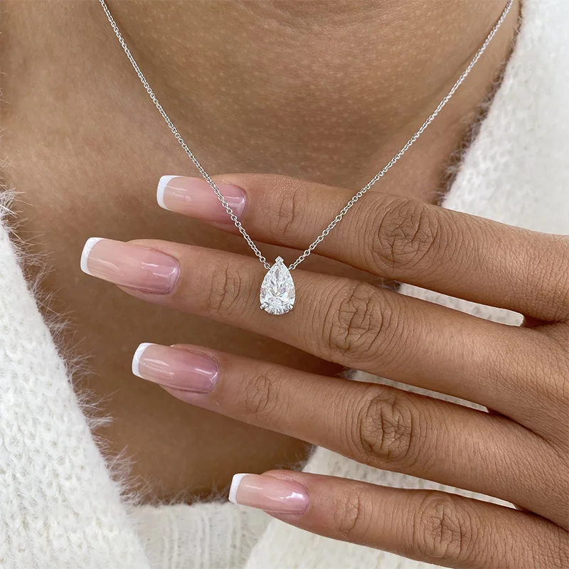 Pear lab-grown diamond solitaire necklace