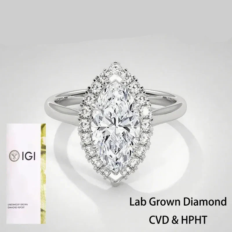 Marquise-cut lab-grown diamond ring with accent stones