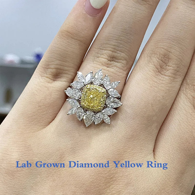 Yellow cushion lab-grown diamond halo ring