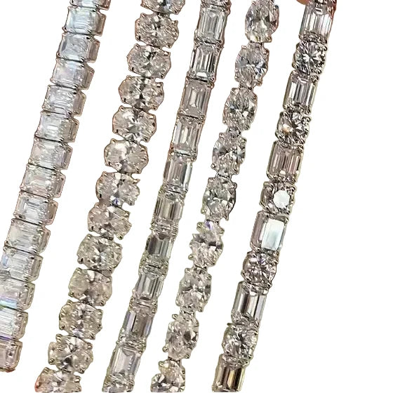 Oval or emerald-cut lab-grown diamond tennis bracelet in 10K white gold