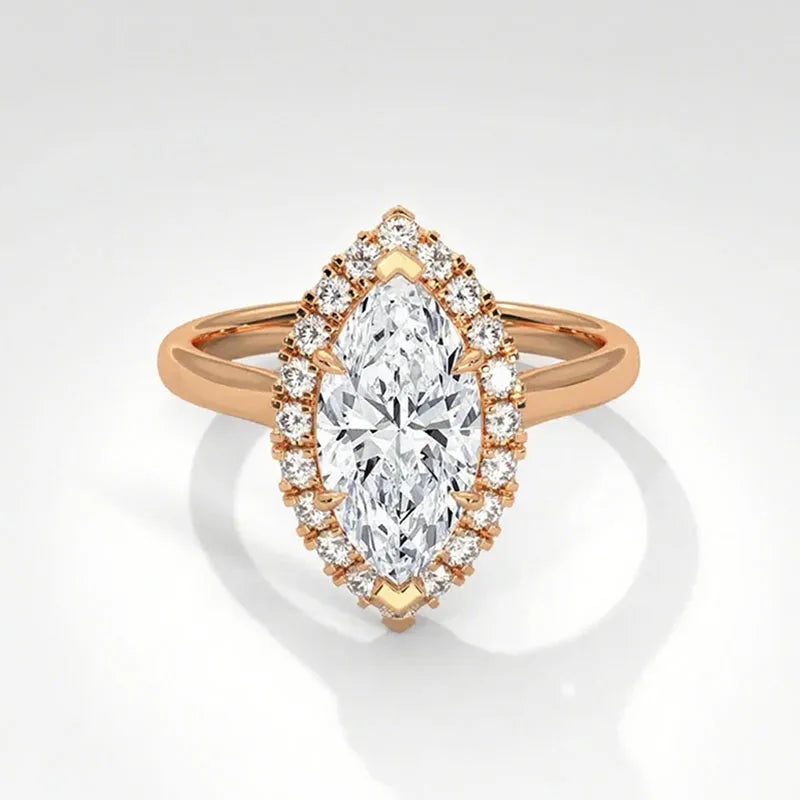 Marquise lab-grown diamond ring with pave accents