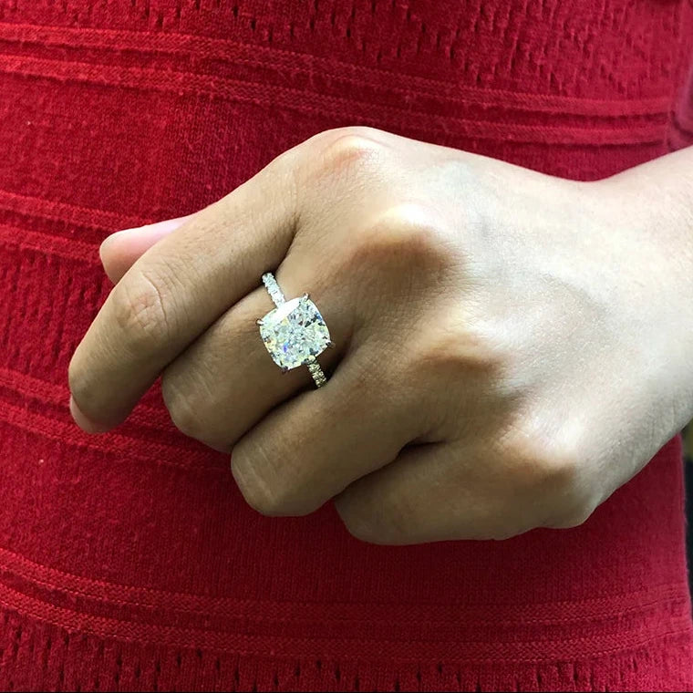 Gold cushion lab-grown diamond ring with pavé accents