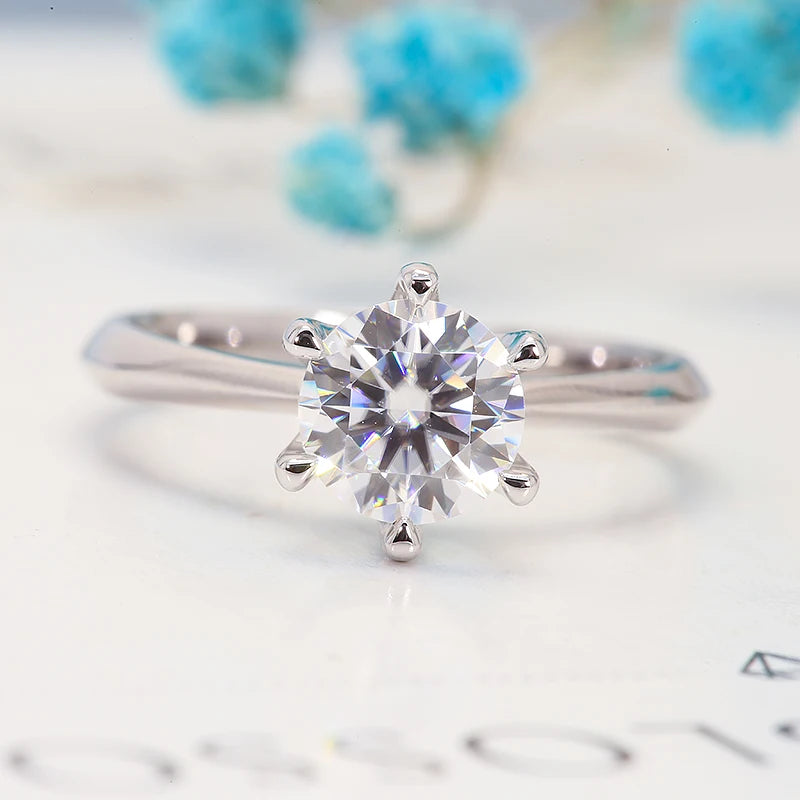 Round lab-grown diamond six-prong solitaire engagement ring