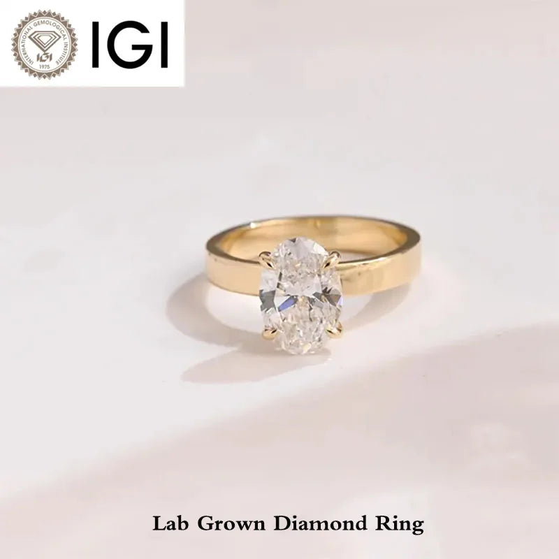 Oval lab-grown diamond wide-band ring