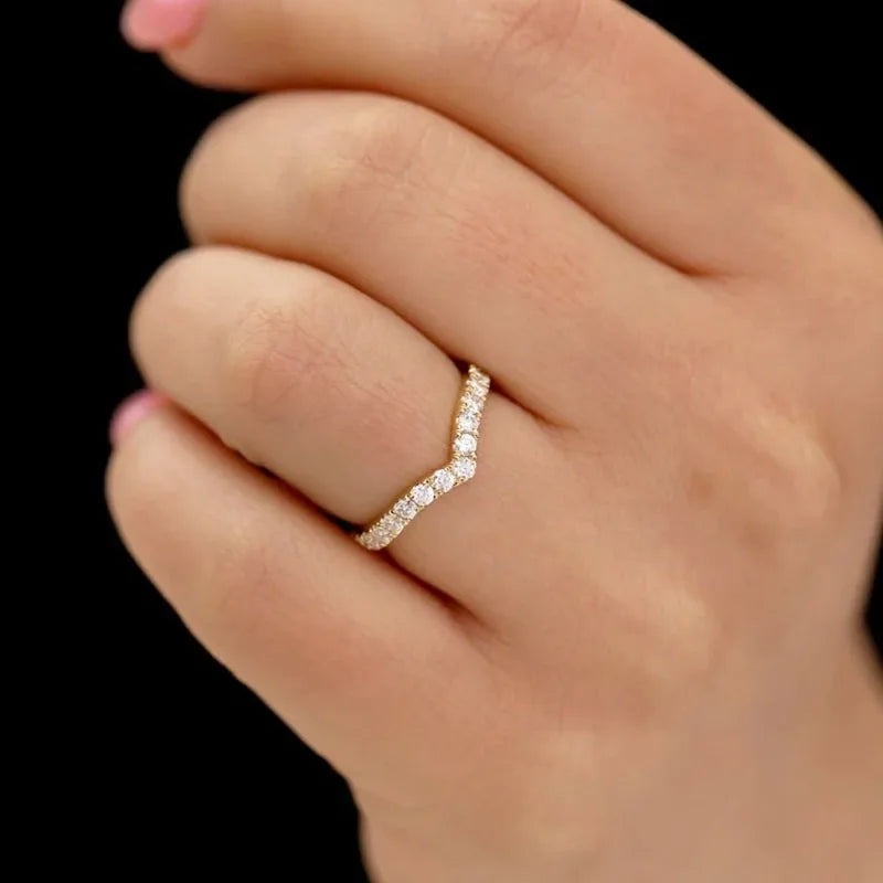 Gold or sterling silver diamond V-band
