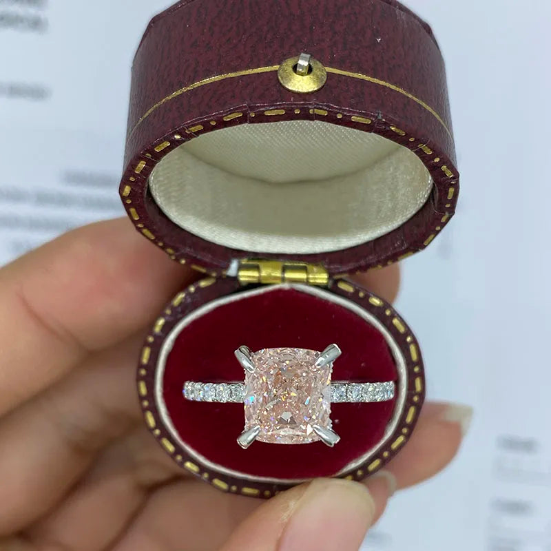 Pink cushion-cut lab-grown diamond ring