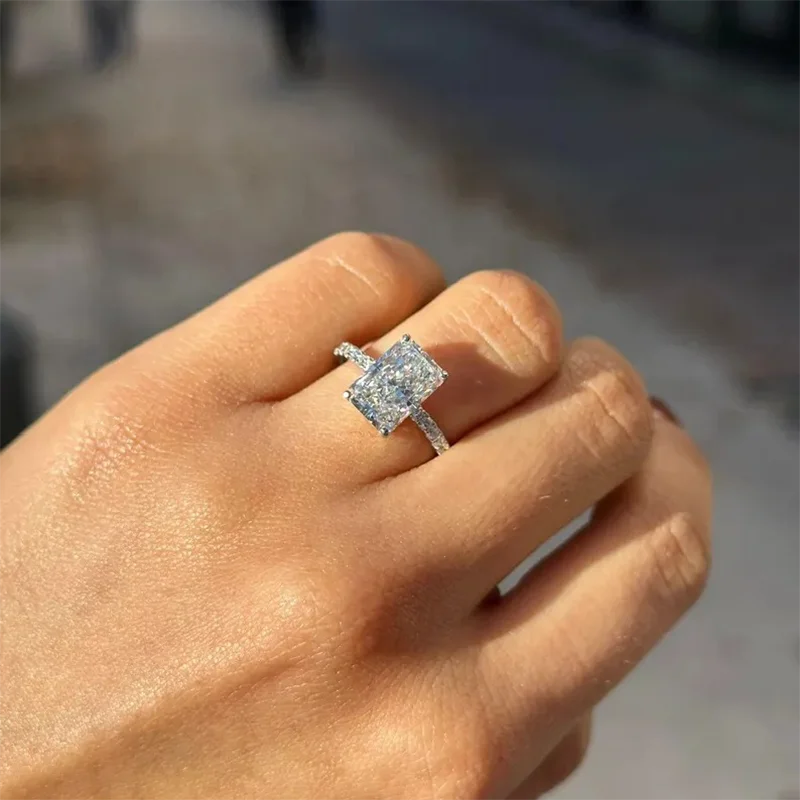 Prong-set radiant lab-grown diamond ring