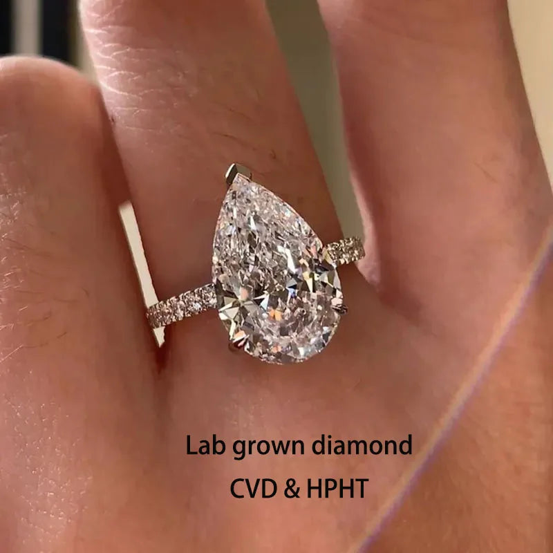 Five carat pear-cut lab-grown diamond hidden-halo ring