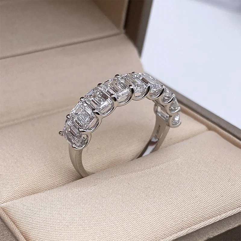 Nine-stone emerald-cut lab-grown diamond ring