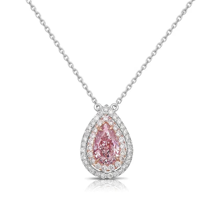 Light pink pear lab-grown diamond pendant necklace
