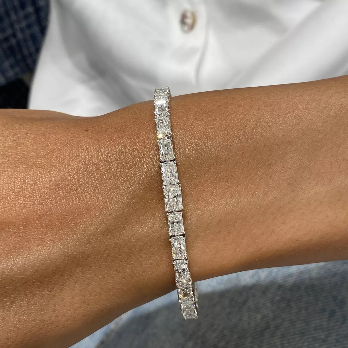 Lab-grown radiant diamond tennis bracelet