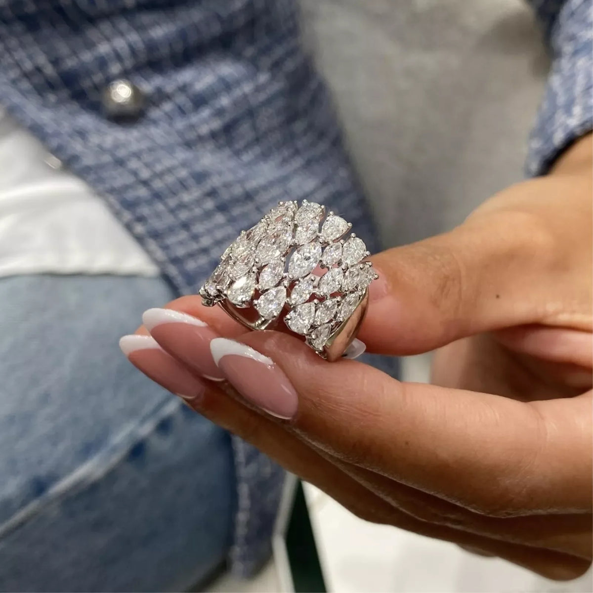 Diamond statement ring with pear and marquise cuts