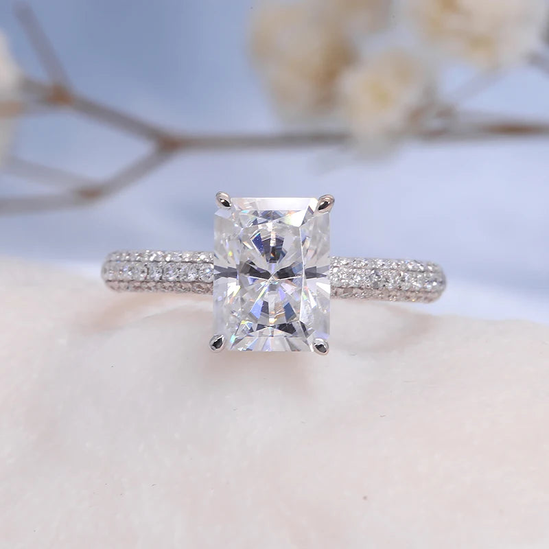 Radiant-cut lab-grown diamond ring with accents