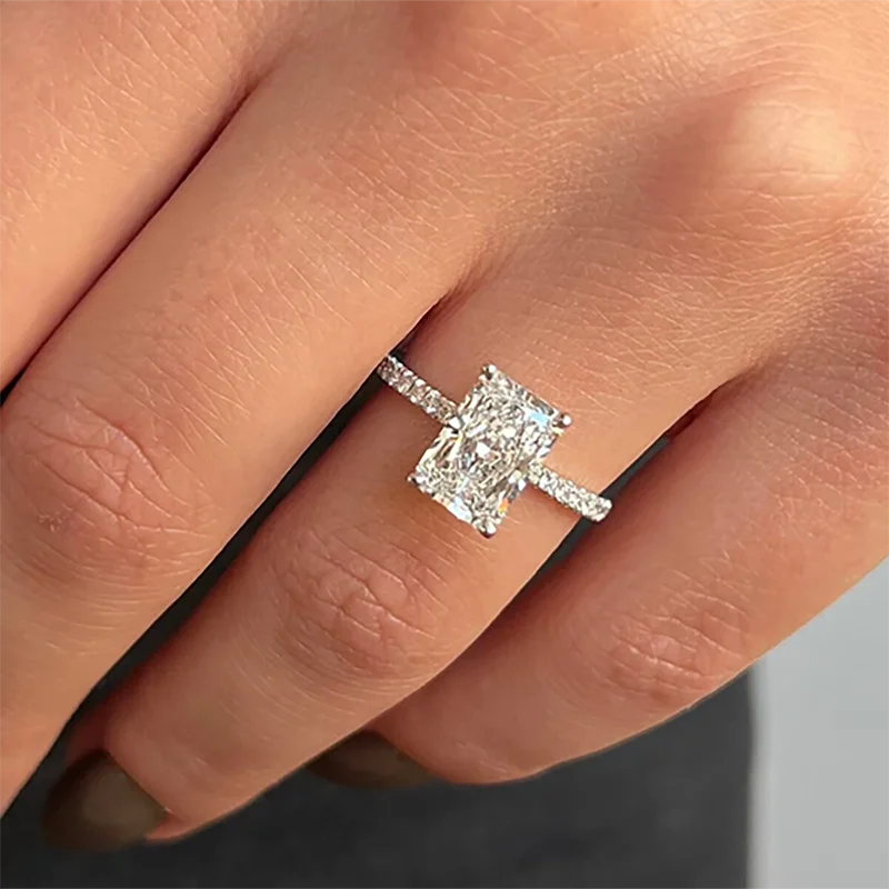 Radiant-cut lab-grown diamond ring in silver or platinum