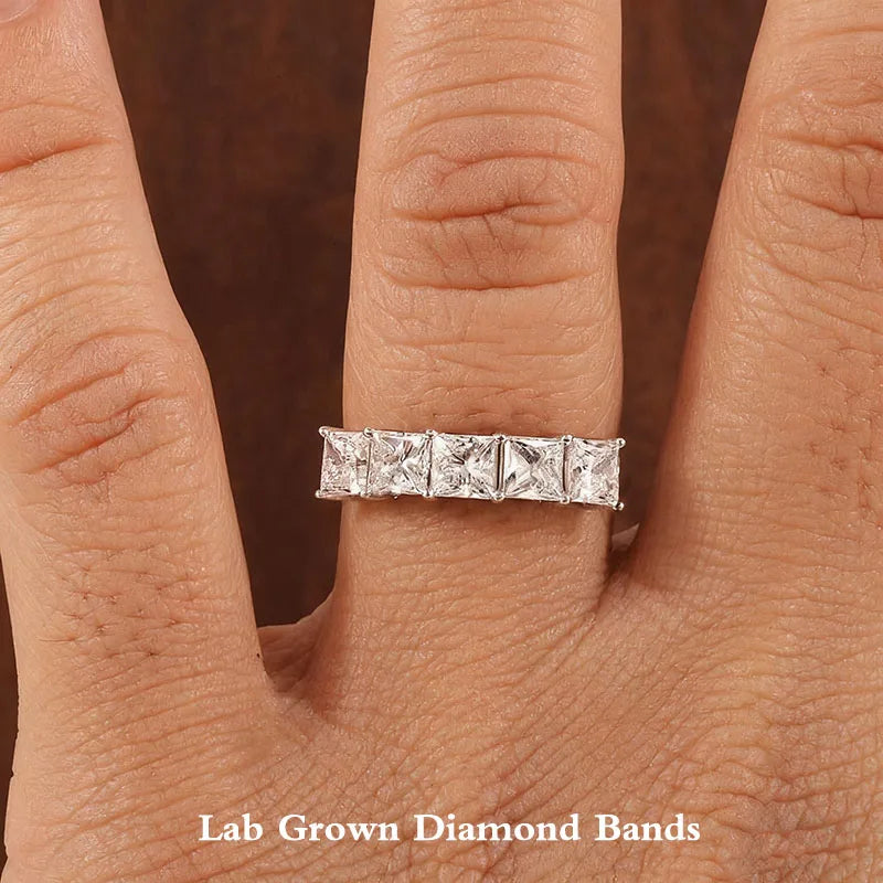 Five-stone princess-cut lab-grown diamond band in gold