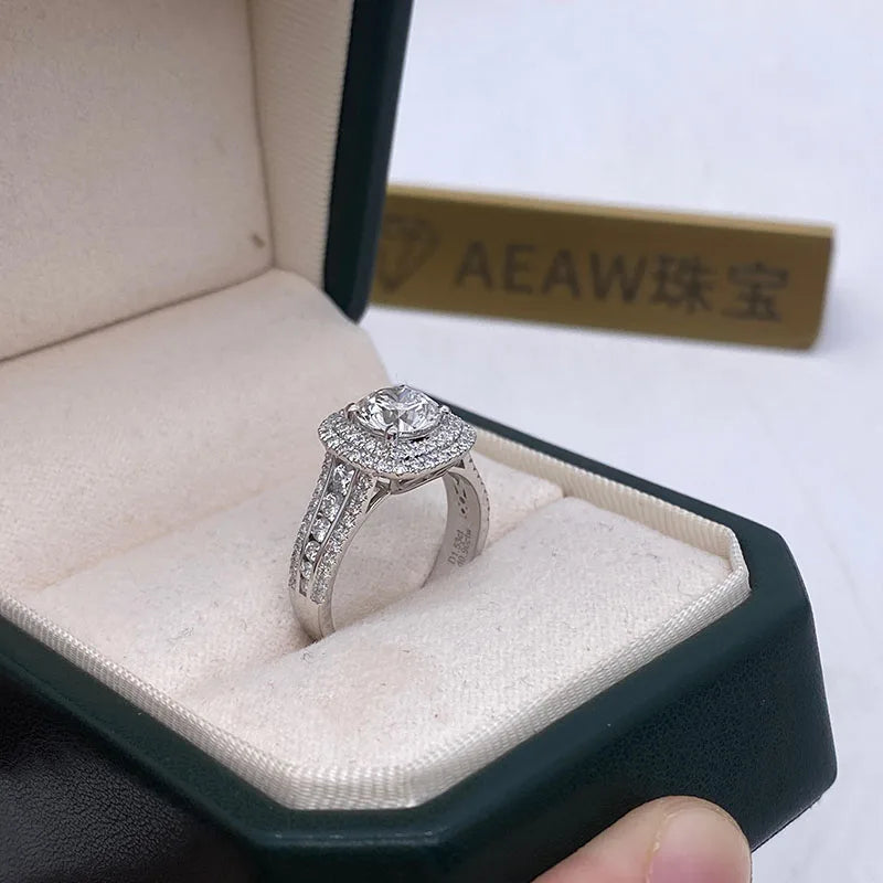 Round diamond ring with two halo settings