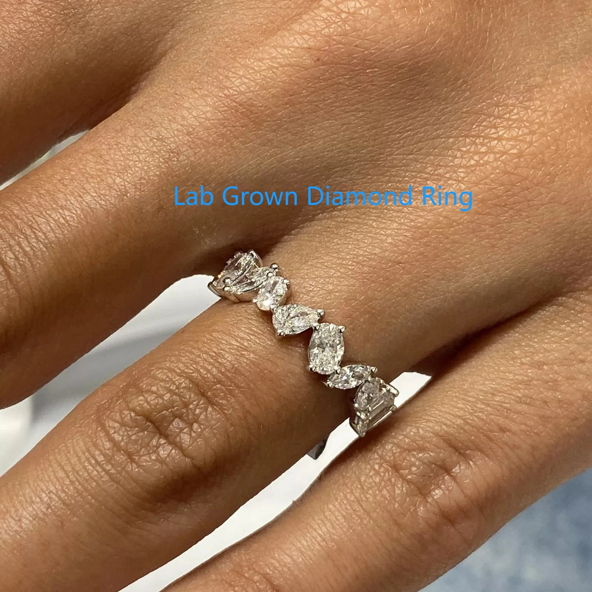 Mixed-cut lab-grown diamond half-eternity ring