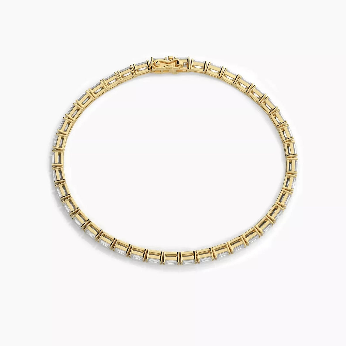 Gold tennis bracelet with emerald-cut lab-grown diamonds