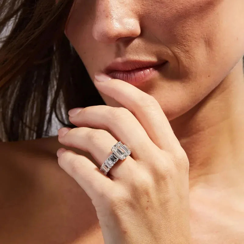 Five carat emerald-cut lab-grown diamond ring