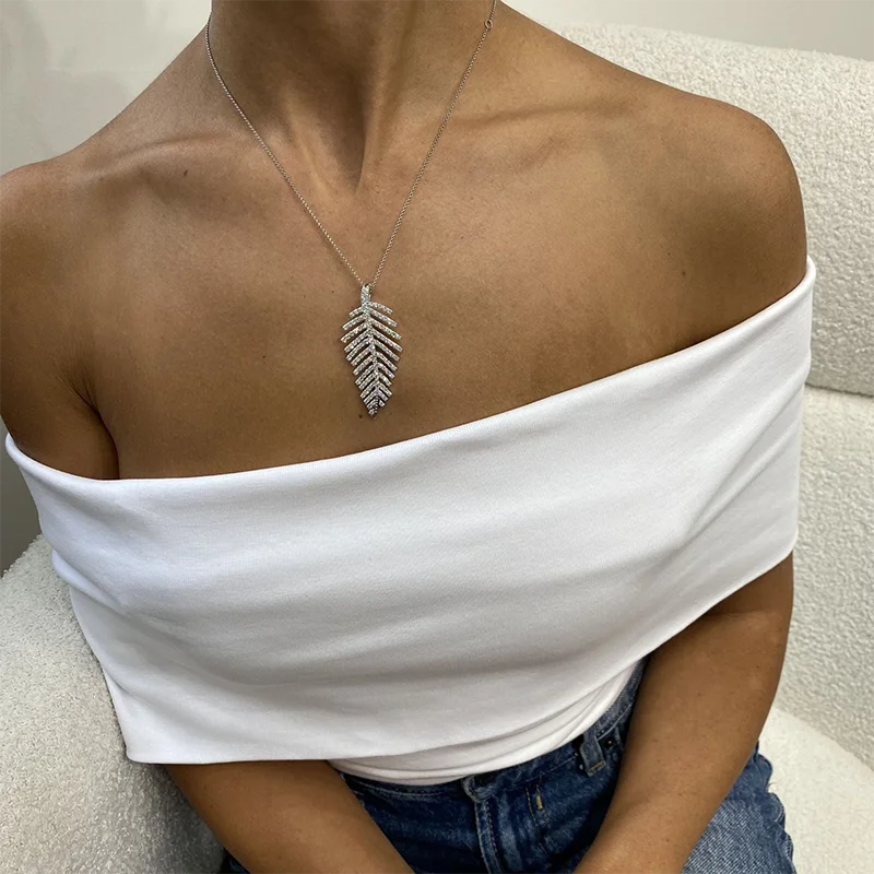 Diamond leaf pendant necklace design