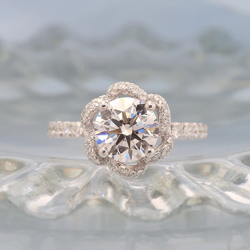 Flower-inspired round diamond engagement ring
