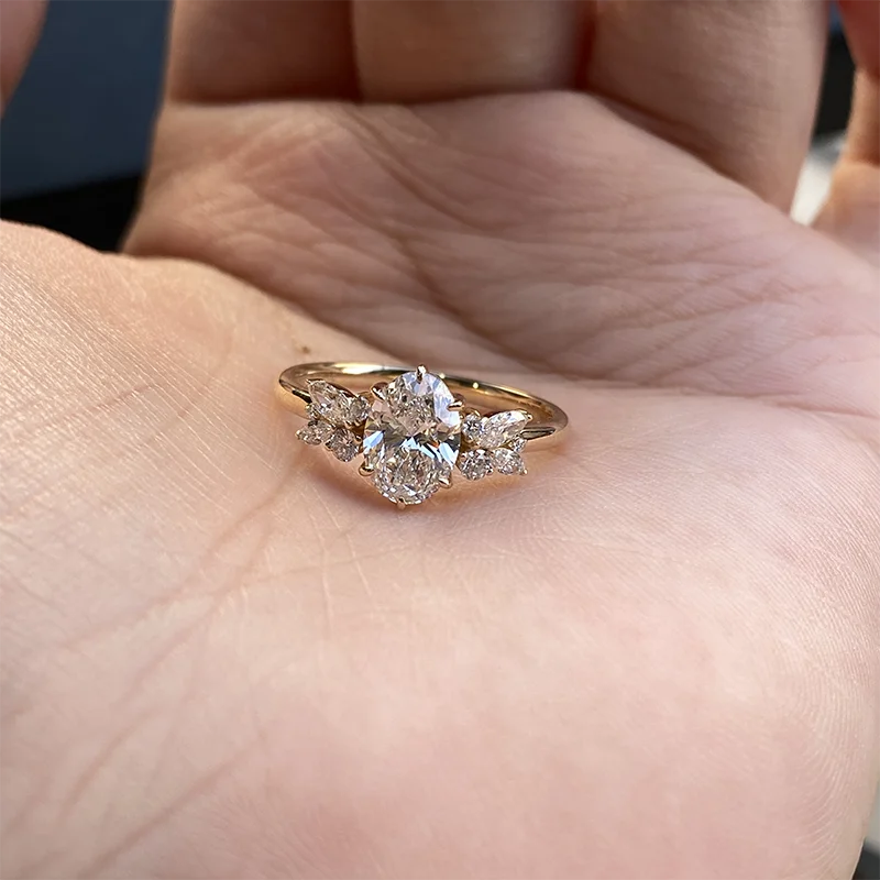 Oval lab-grown diamond ring in 14K gold